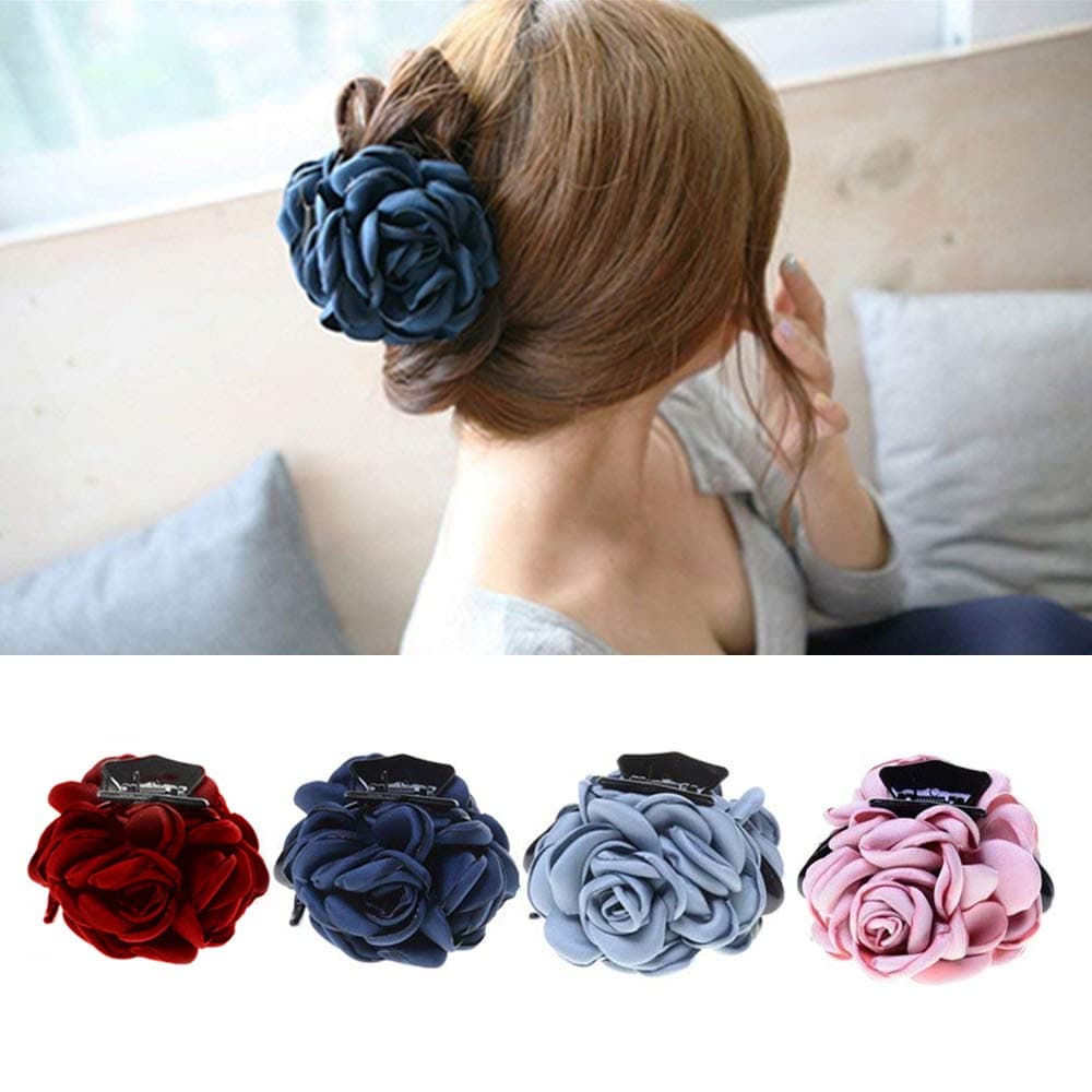 4 Pcs Large Hair Clamp Fabric Flower Claw Hair Claw Jaw Clips Hair Clamps for Women Girls Fashion Accessories Headwear