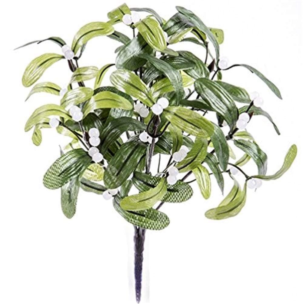FLORIST SUPPLIES Artificial Mistletoe Bunch Glossy Green Leaves Lots of White Berries 24cm