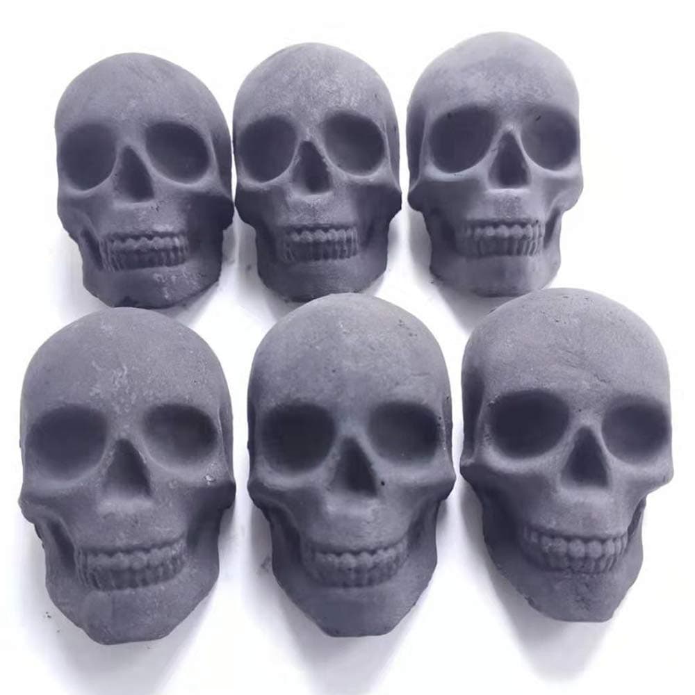 Amazeng Burnable Imitated Human Skull Charcoal briquettes Handmade, for Indoor or Outdoor, Campfire, BBQ Charcoal, Gothic Charcoal briquettes(Qty 6, Black)