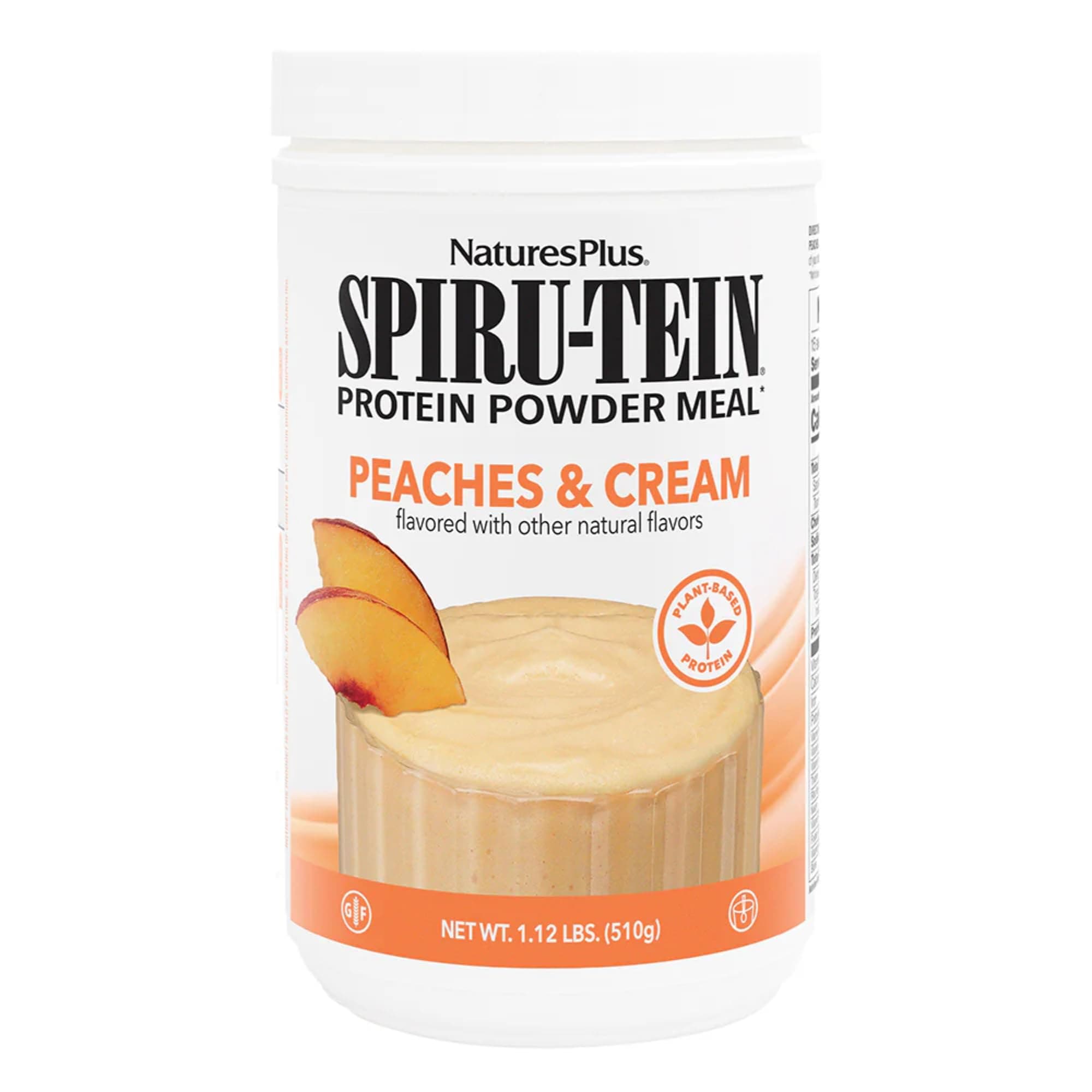 NaturesPlus SPIRU-TEIN, Peaches & Cream - 1.12 lb - Plant-Based Protein Powder - Vitamins & Minerals for Energy - Vegetarian, Gluten Free - 15 Servings