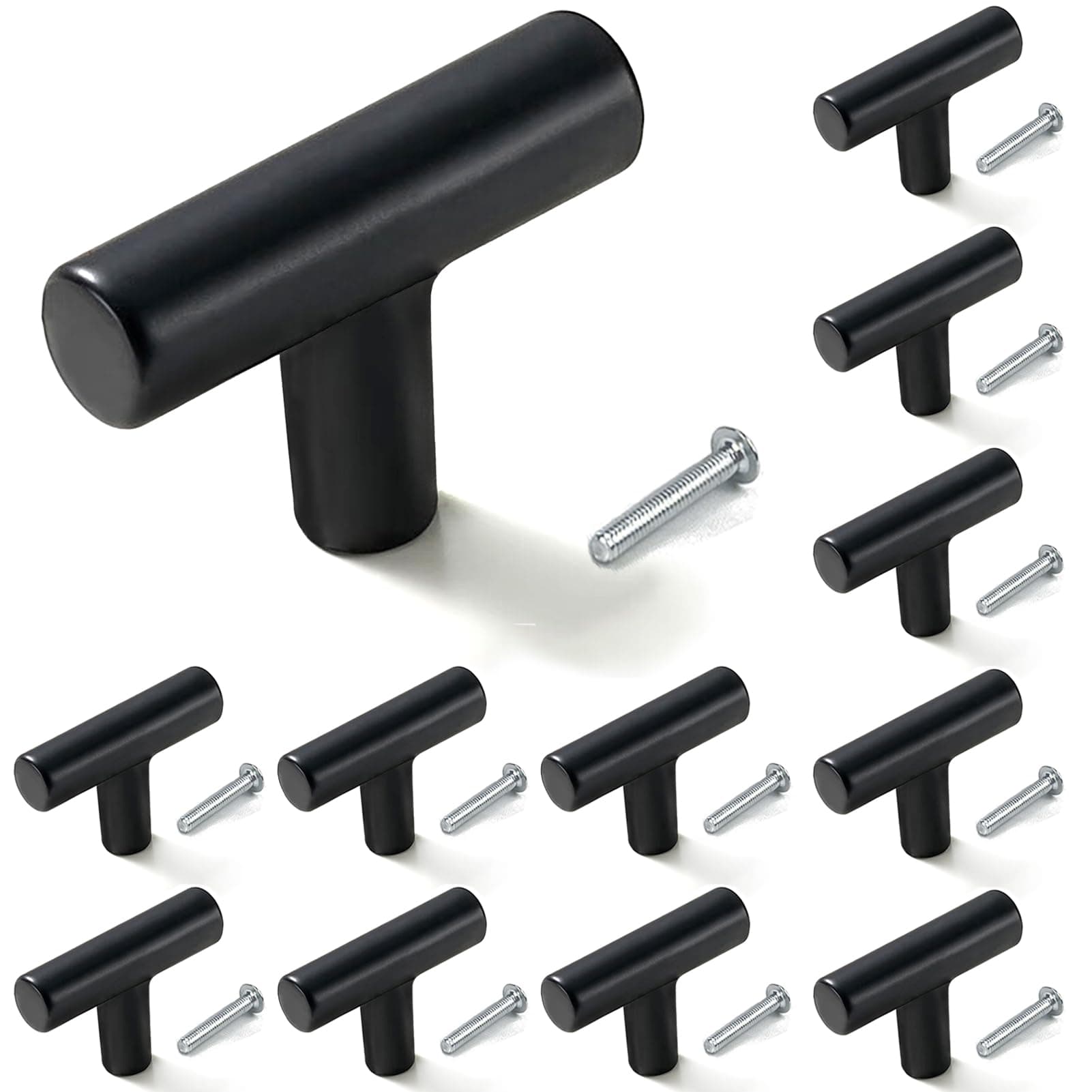 12PCS Cabinet Knobs, Black Cabinet Pulls Drawer Knobs, Single Hole Cabinet Hardware with Screws, for Kitchen Bedroom Furniture