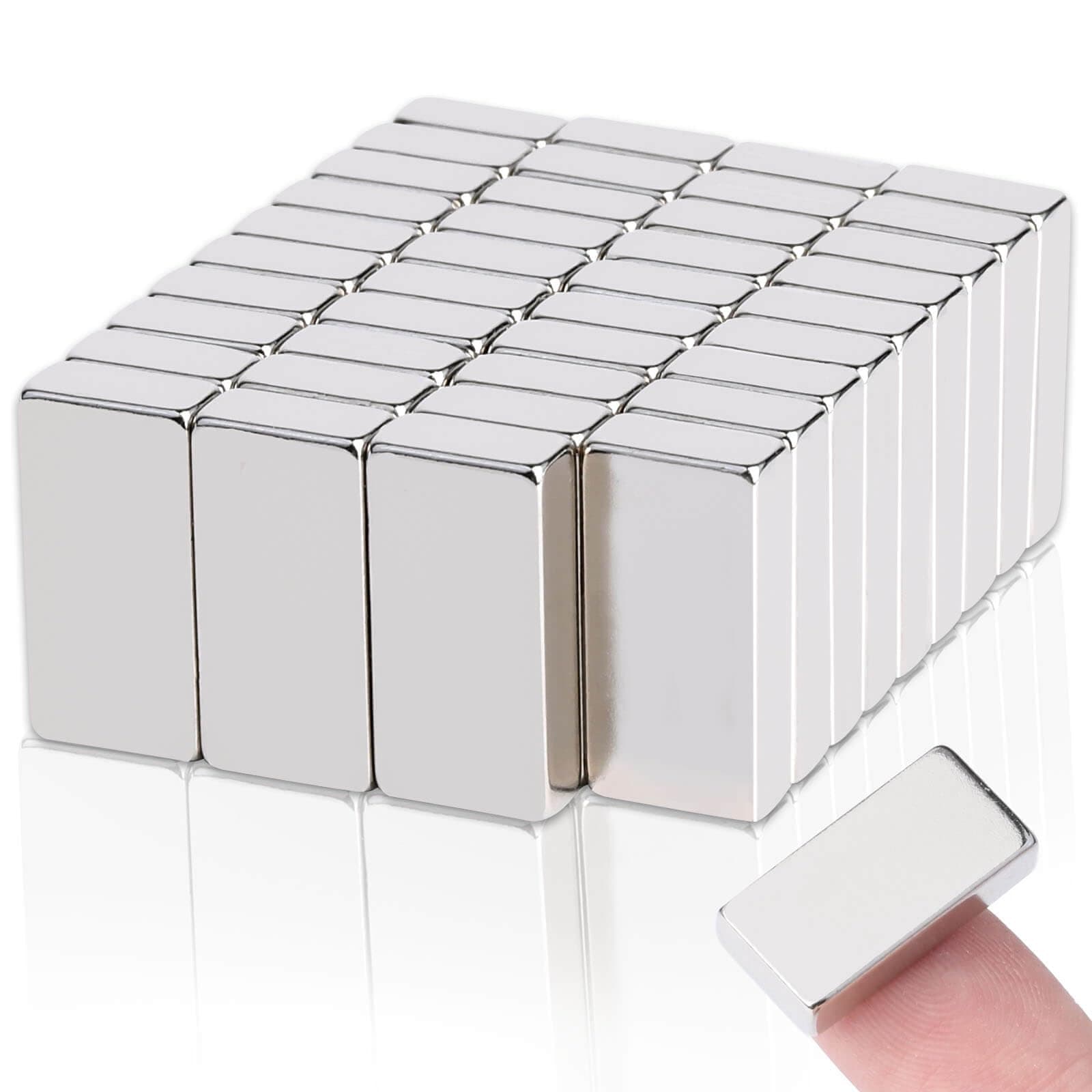40 Pcs Super Strong Rare Earth Magnets Bar, Small Neodymium Magnet Heavy Duty, for Kitchen Lockers Garage Refrigerator Cruise Crafts Industrial Tool Storage (20 x 10 x 5 mm)