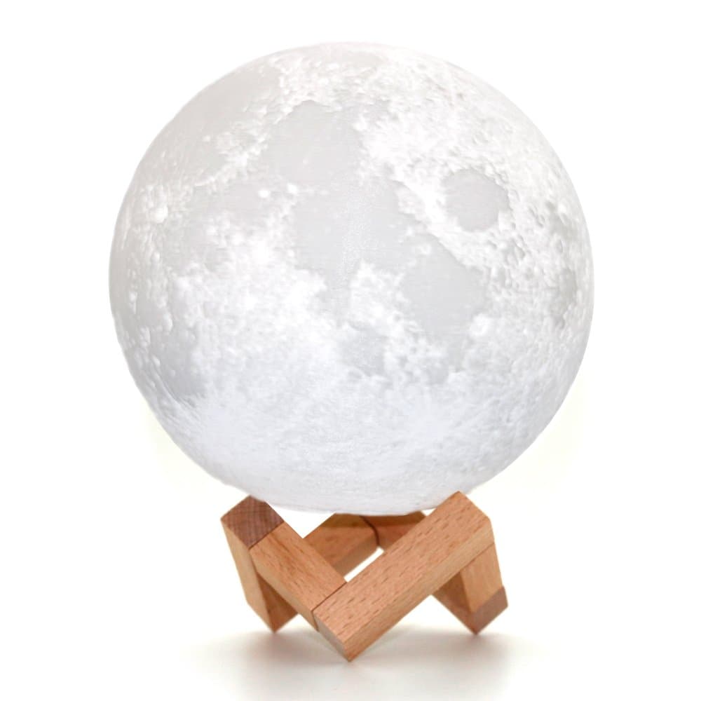 Primobright 3D Multi-color Tap Sensor Moon Light Bedside Table Night Light Nursery Lamp Bedroom Novelty light for Kids 5.9 Inch Diameter with Wooden Stand