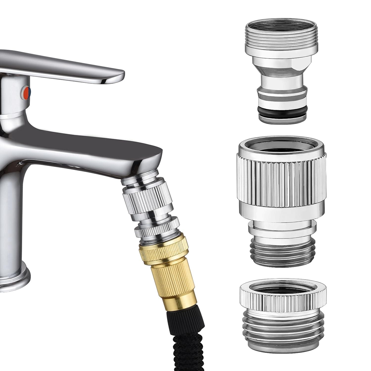 Brass Sink Faucet to Garden Hose Adapter – Quick Connect Faucet Connector for Apartments Without Outdoor Faucets, Tool-Free Installation, Chrome Finish