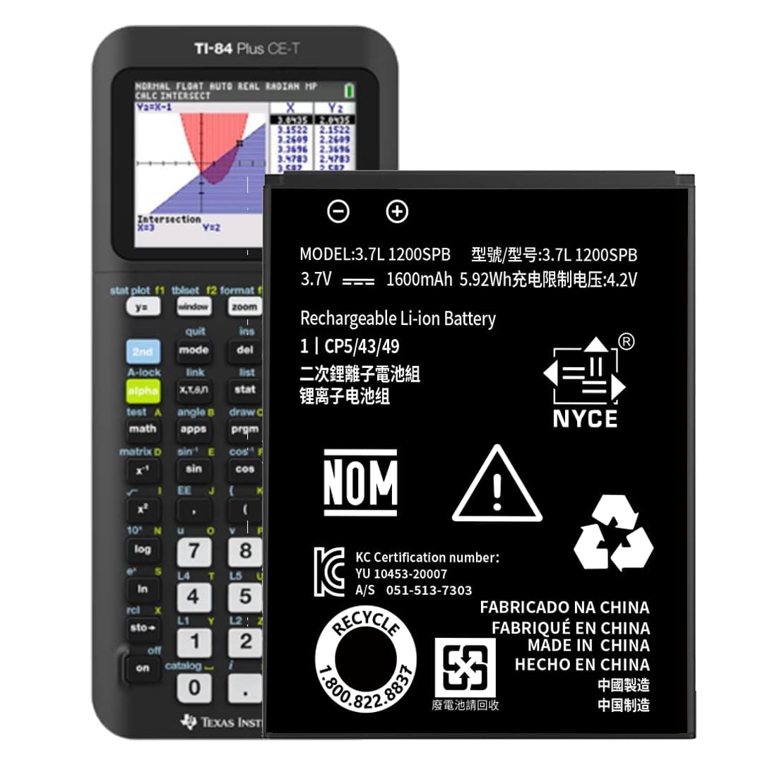 TI-84 Plus CE Battery,[2025 New Upgraded] 1600mAh Fits Texas Instruments TI-84 Plus CE,TI Nspire CX/CX II、TI Nspire CX CAS/CX II CAS,P/N:P11P35-11-N01/3.7L High Capacity Battery
