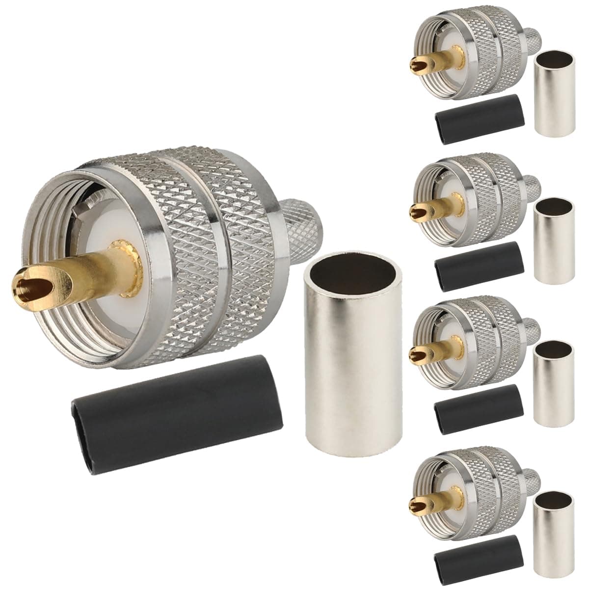 Pack of 5 UHF PL-259 PL259 Male-Plug Crimp Connector Adapter Connector for RG58/U LMR195 (UHF Male Crimp RG58)
