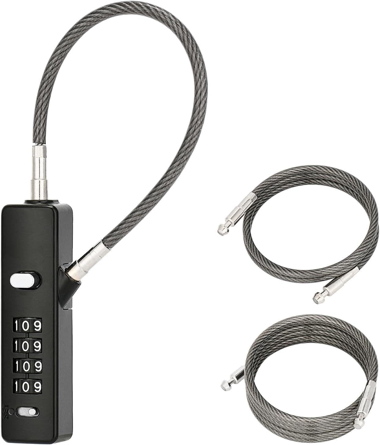 Steel Number Lock for Bag,Luggage Locks for Travel with 3 Different Lengths Cables for Suitcase Also, Multi-Purpose Password Combination Small Lock (Black)