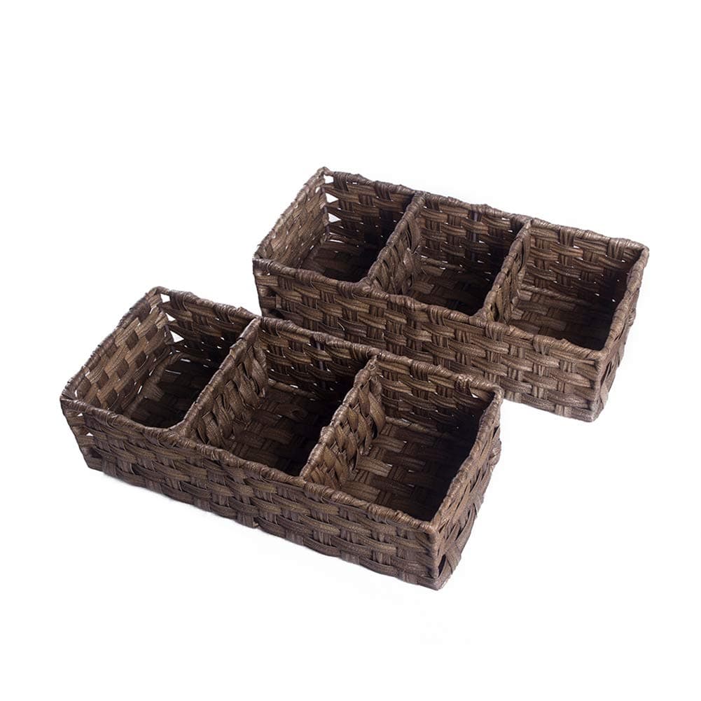 HOSROOME Toilet Paper Basket Larger Compartments Storage Basket for Toilet Tank Top Bathroom Storage Organizer Basket Bin Decorative Basket for Bathroom,(Set of 2,Brown)