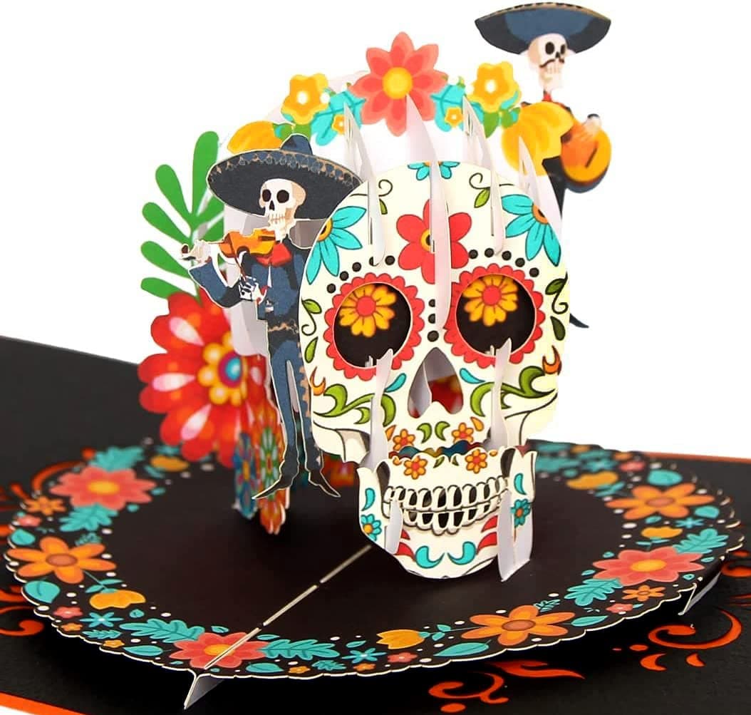 CUTE POPUP - Day of The Dead Pop Up Card with Unique Sweet Skull Design, Halloween Popup Card, Dia De Los Muertos Card, Halloween Greeting Cards - Exquisite Present for Kids, Friends