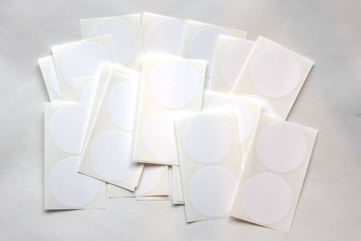 50 White Round Stickers - Sticky Coloured Self Adhesive Labels for Colour Coding