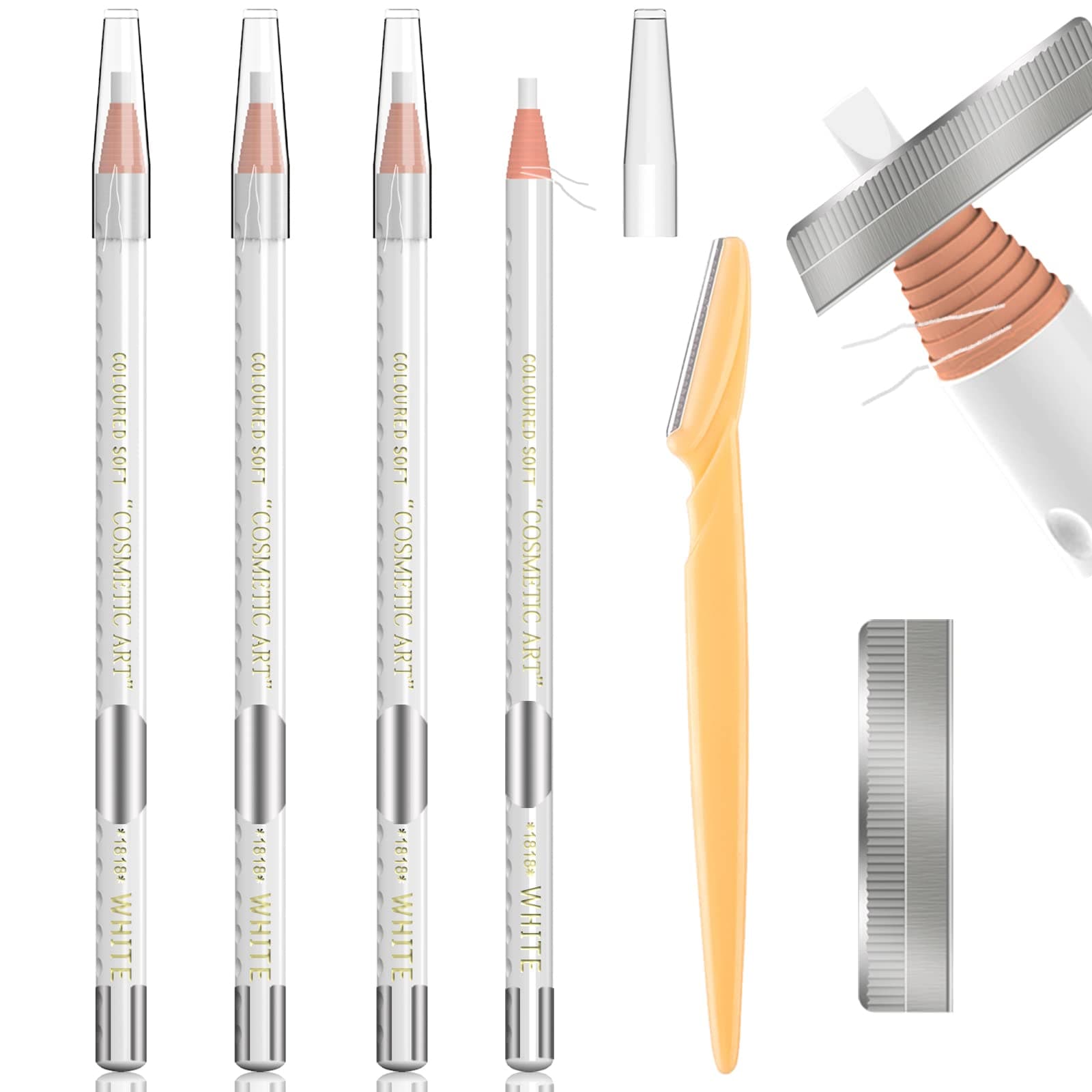 – Waterproof Eyebrows Pencil Tattoo Makeup And Microblading Supplies Kit-Permanent Eye Brow Liners In 5 Colors Waterproof Eyebrow Pencils Peel - Brow Pencil Set For Marking (4 white)