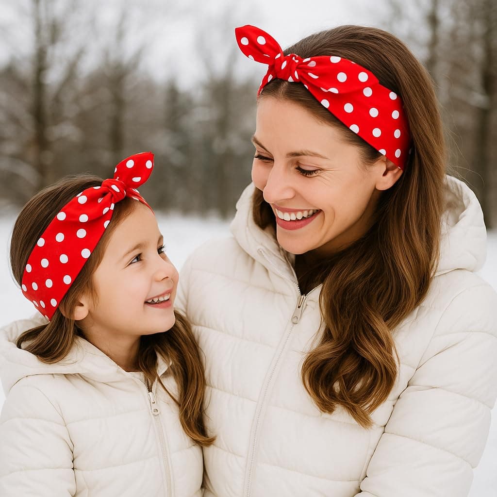 Mommy & Me Red Polka Dot Stretch Headbands – Matching Cotton-Spandex Hair Accessories for Women & Girls