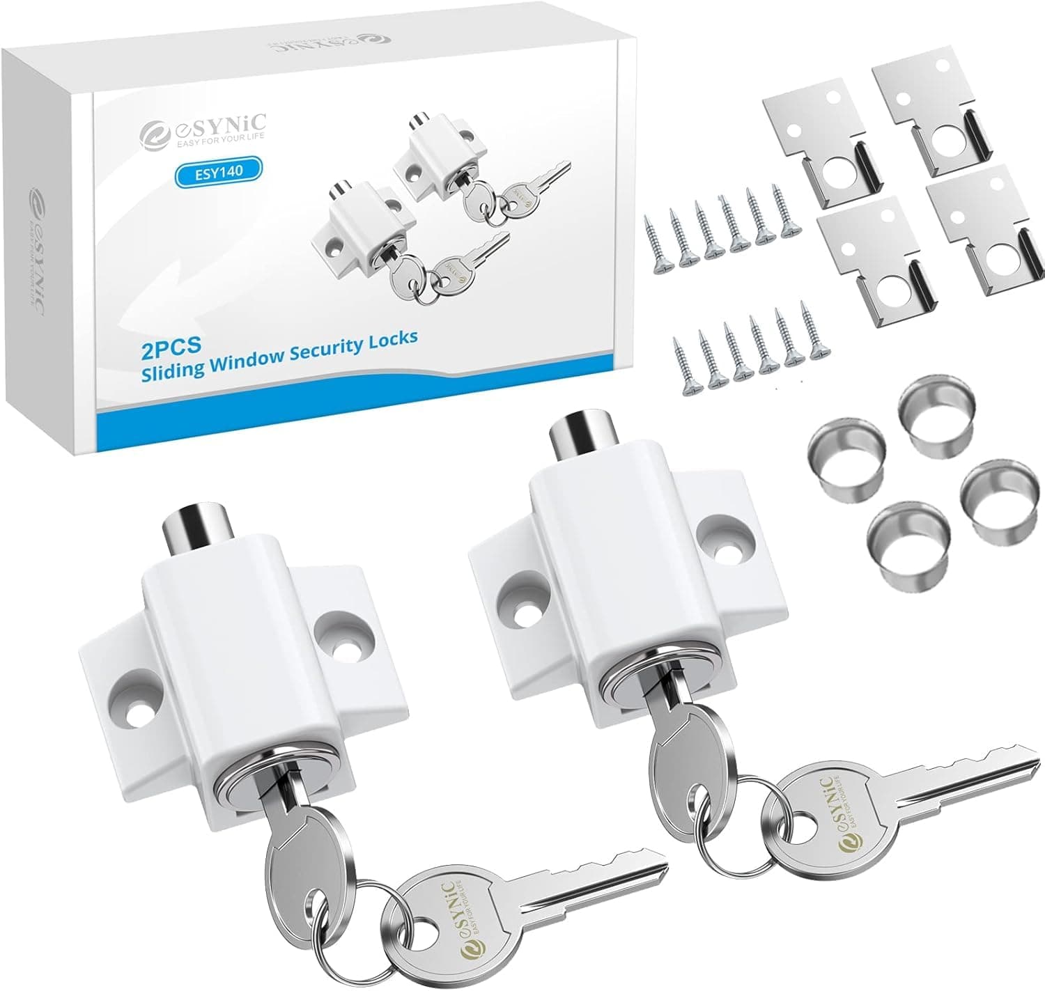 eSynic Sliding Patio Door Lock 2Pcs Professional Patio Door Security Lock Durable French Patio Door Lock White Sliding Window Locks Set Perfect for Home Safety