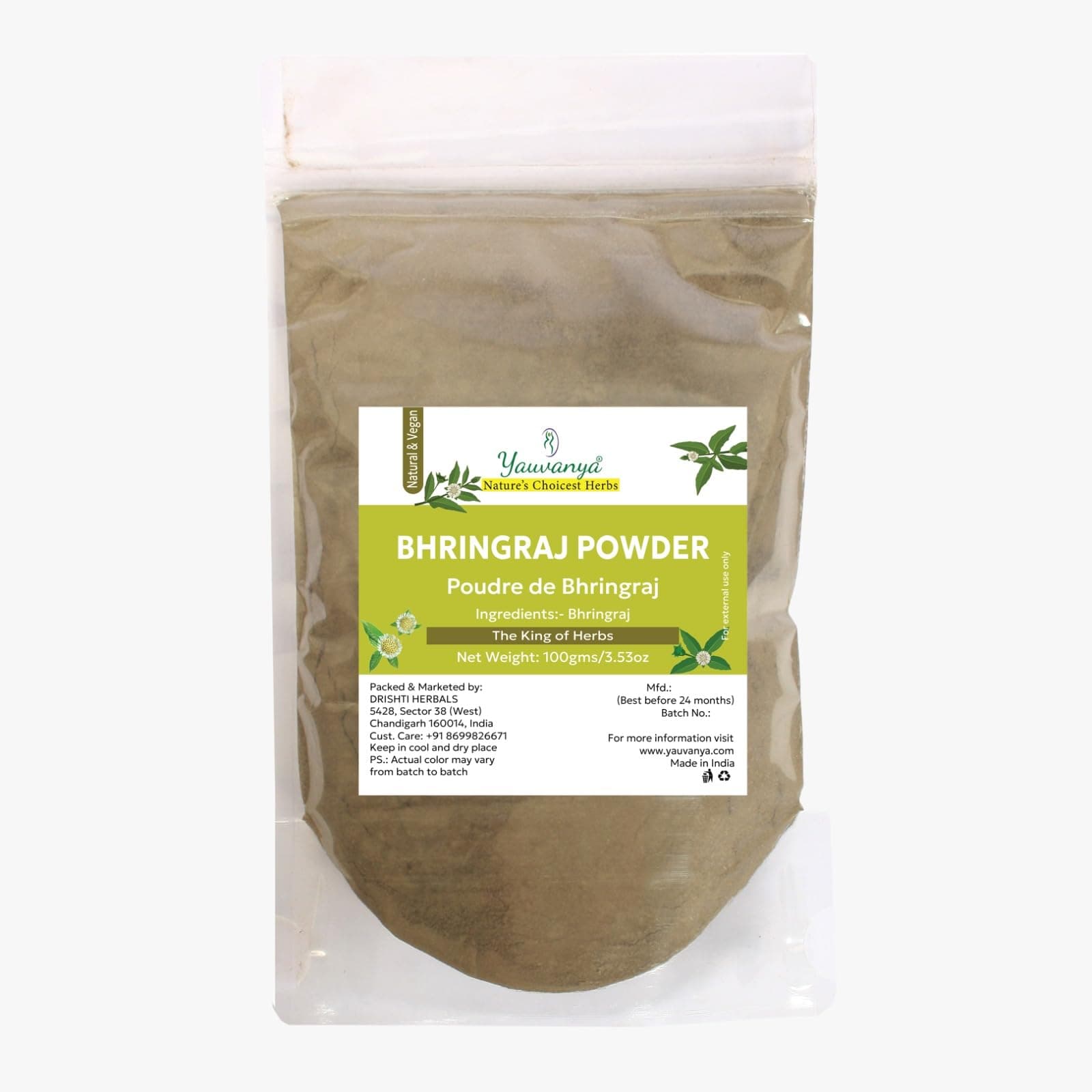 Yauvanya Pure Bhringraj (Eclipta Alba/False Daisy) Powder for Hair - 100gms