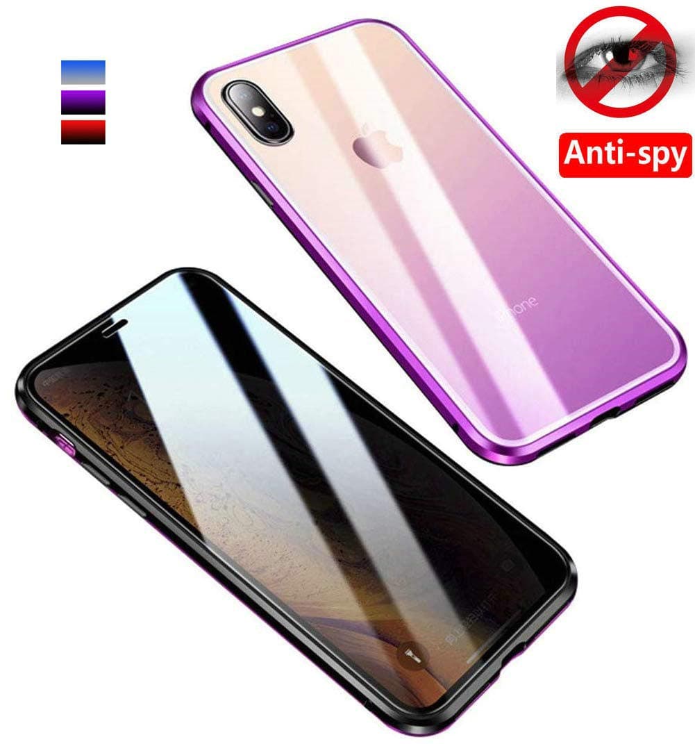 Anti-Peep iPhone7/iPhone8 Case, IQIYEVOLEW Anti-spy Magnetic Clear Double-Sided Privacy Screen Protector Magnet Metal Bumper 360°Full Body Case for iPhone7/iPhone8 (Gradual Purple, iPhone 7/iPhone 8)
