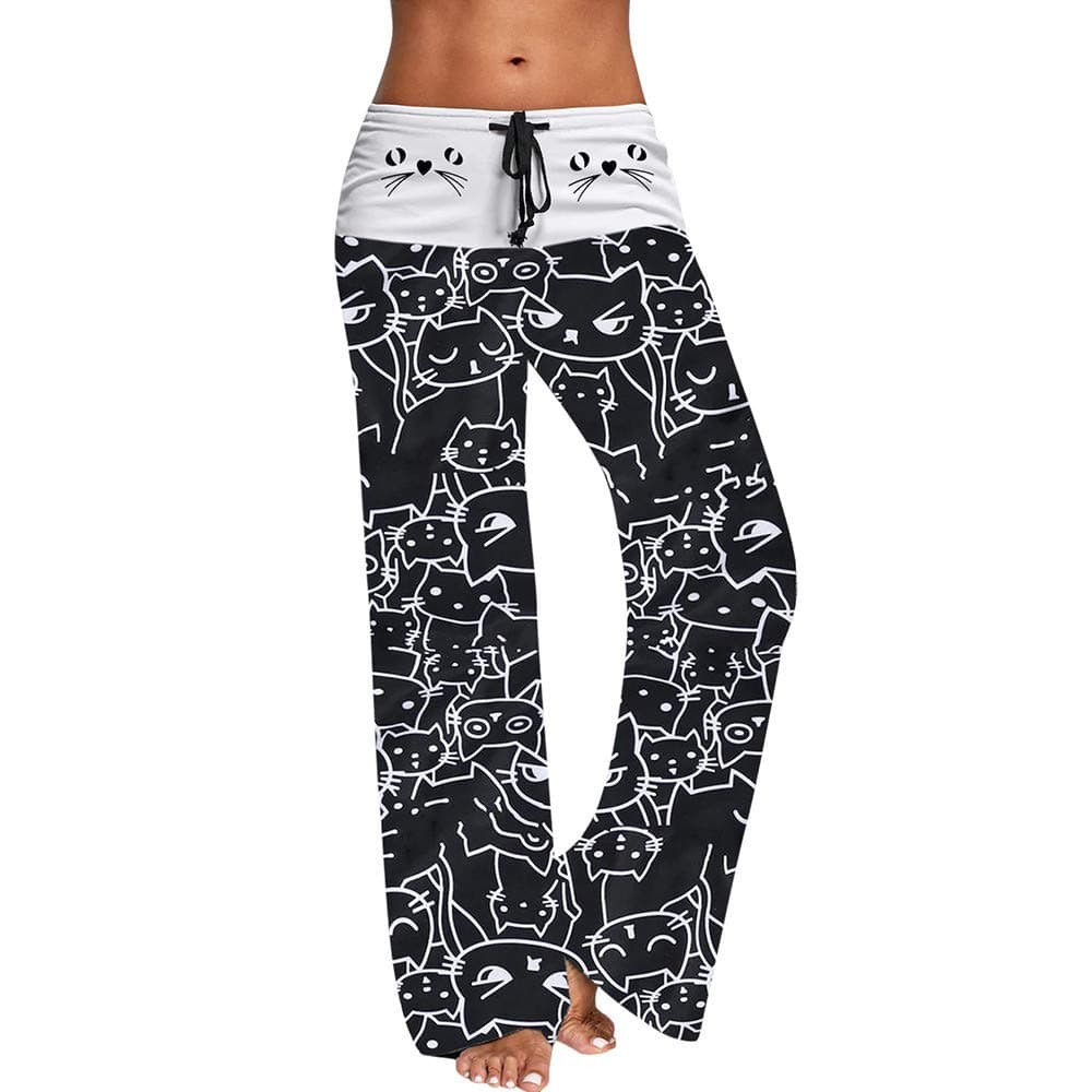 Loeay Womens Tracksuit Bottoms Casual Athletic Trousers Cat Print Wide Leg Pants Drawstring Waist Breathable Sweatpants Yoga Pants