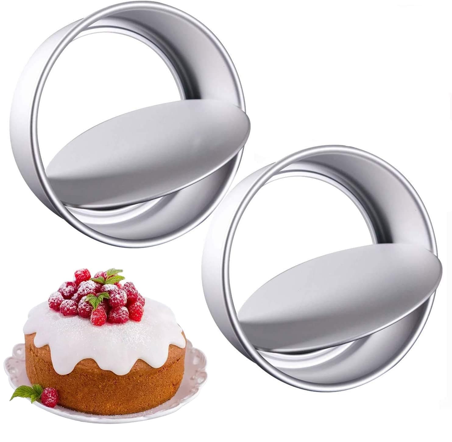 KENIY 2 Pack 8-Inch Non-Stick Deep Aluminum Round Cake Pan with Removable Bottom for Wedding/Birthday/Christmas Cake Baking Round Cake Tin Set with Loose Base (8 inch)