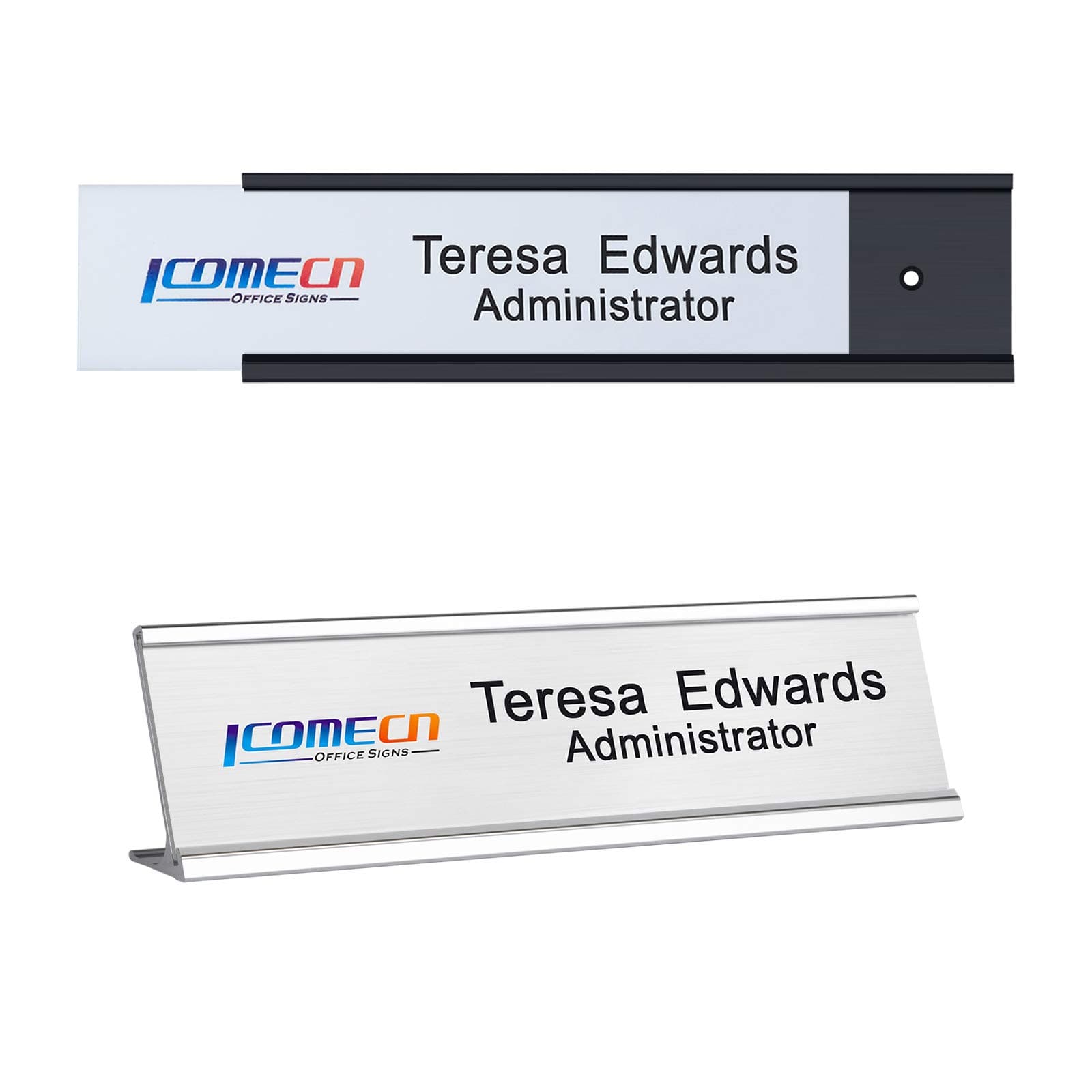 Personalized Office Name Plates Aluminum Hot Printing Add Logo Picture Custom Office Wall or Desk Name Plates 2" x 8" Image + Texts
