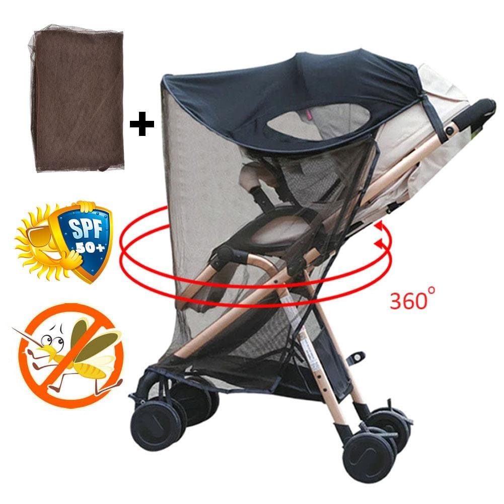 IMSHI Sun Shade for Strollers - Universal Adjustable SPF 50+ Sunshade with See Through - Upgraded Baby Stroller Anti-UV Canopy + Mosquito Repellent Net