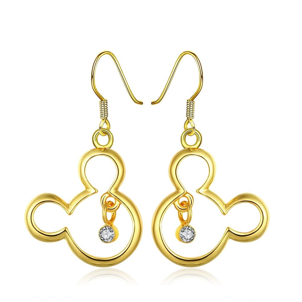 Yellow Gold Plated Earrings AAA Zirconia Fish Hook Mickey Mouse .8" L268 (18K Gold Plated)
