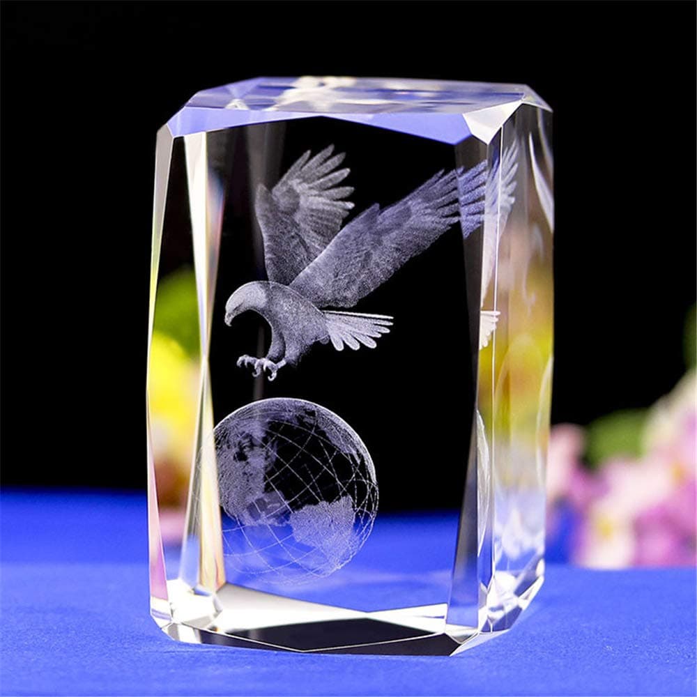 Crystal Glass Bald Eagle Statue and Figurine, 3D Laser Etched Crystal Eagle Decor Art, Animal Crystal Glass Cube Engraving Ornament Gifts with Gift Box (40x40x60mm)