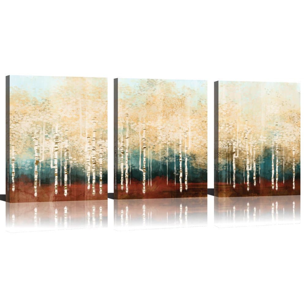modeart Birch Trees Canvas Wall Art Framed Wall Art Canvas for Living Room Wall Decor Oil Paintings Framed Easy to Hang 12x16 Inch