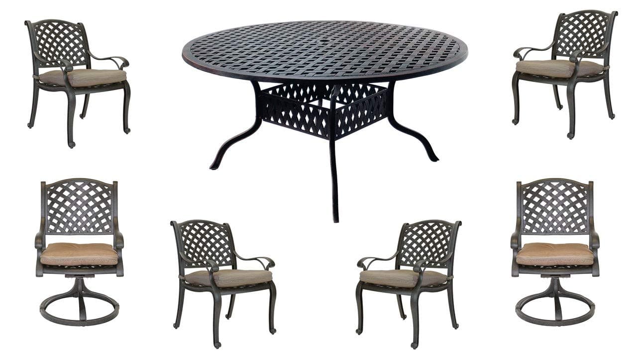 Nassau Cast Aluminum 7pc Patio Set with 60 Table - Antique Bronze