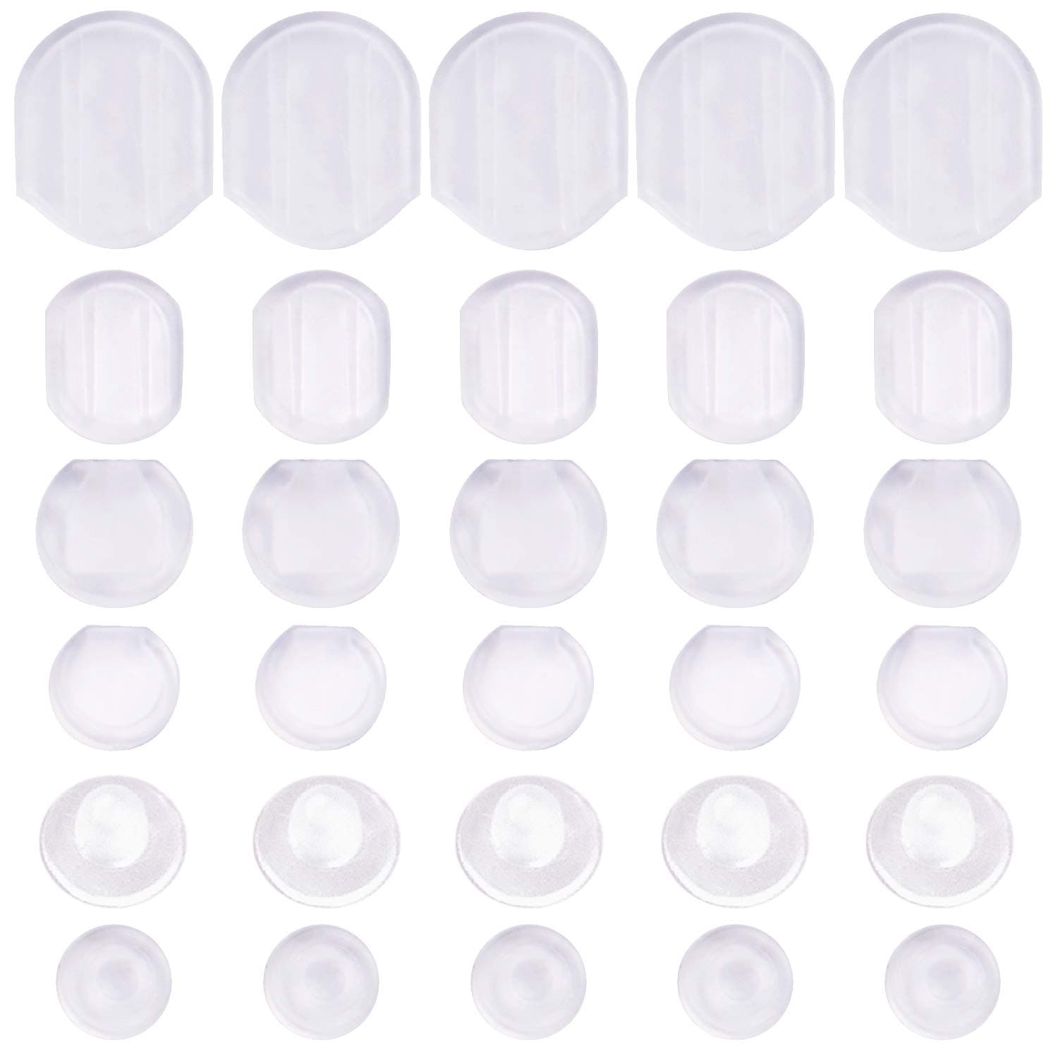 Aylifu Earring Pads,60 Pieces 6 Sizes Comfort Earring Cushions Pads Silicone for Clip-on Earrings,Clear