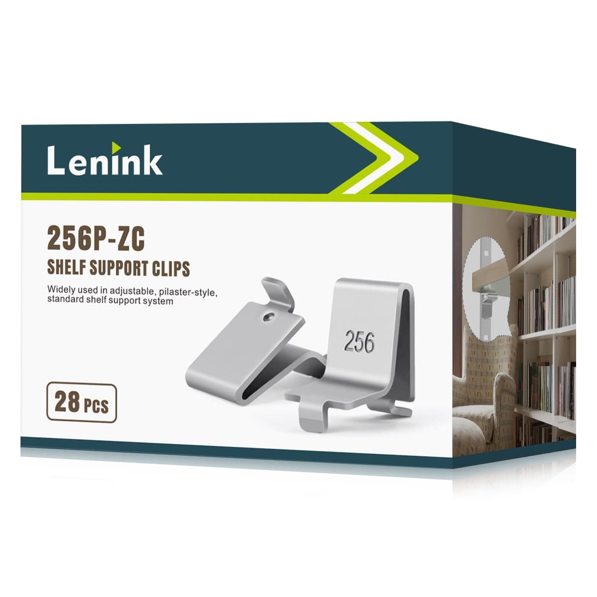 Lenink28 Piece 256P-ZC Adjustable Pilaster Shelf Support Clip Shelving Brackets Clips