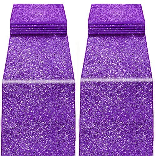 2 Pack 12 x 108 inches Sequin Table Runner for Birthday Wedding Bridal Shower Baby Shower Bachelorette Holiday Celebration Party Decorations Tables Supplies (2, Purple)