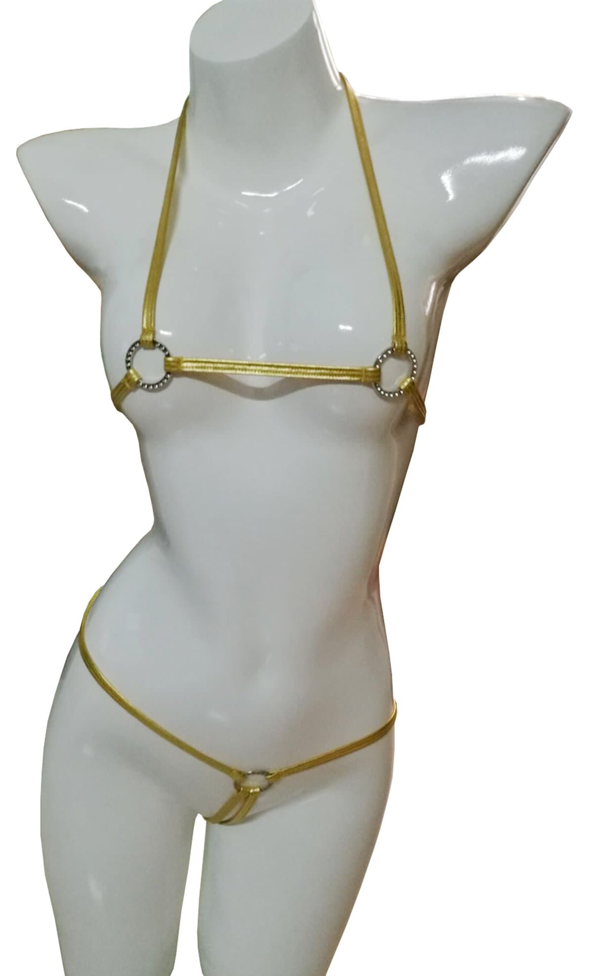 Women's Sexy Halterneck O-Ring Style Micro Bra Bikini G String Panties Thong Set