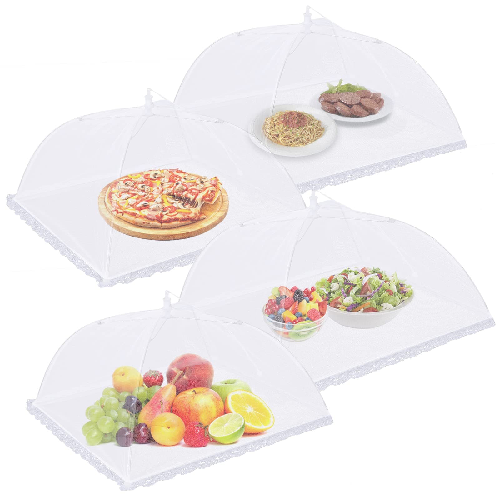 4 Pack Mesh Food Covers 17 inch, Large and Tall Food Covers, Pop-Up Mesh Food Covers Tent Umbrella for BBQs, Outdoors, Screen Tents, Parties Picnics, Fruit Cover