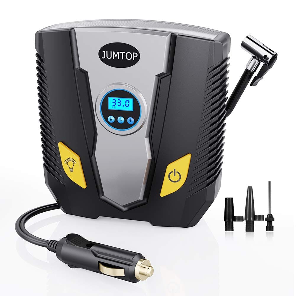 JUMTOP 12V DC Tire Inflator Pump 150 Psi Electric Portable Air Compressor Pump with Gauge for Car, Truck, Bicycle or Basketballs, Air Bed Mattress and Other Inflatables (C02)