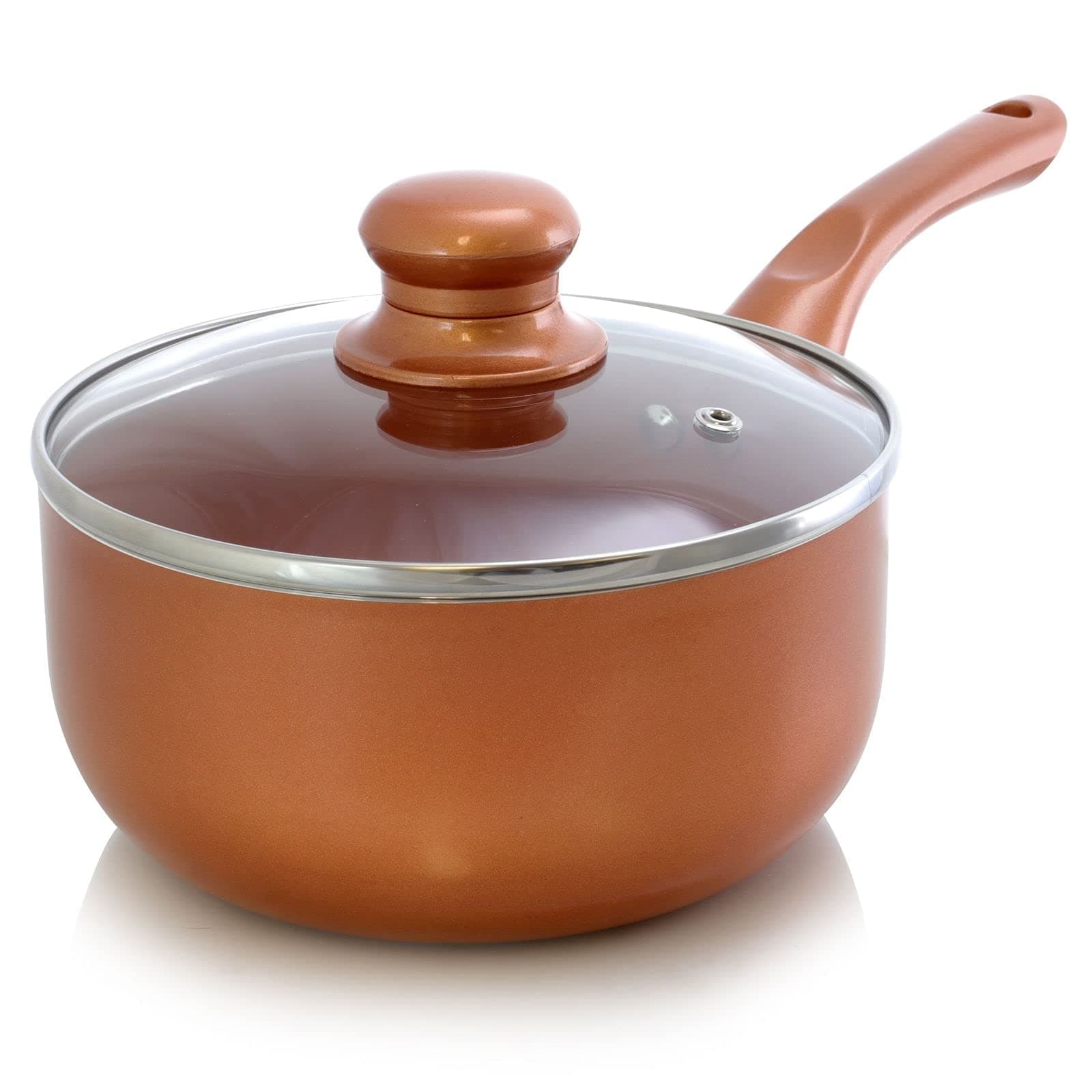 Better ChefSP5, 1.5 QUART NON-STICK SAUCE PAN WITH GLASS LID - COPPER COLOR
