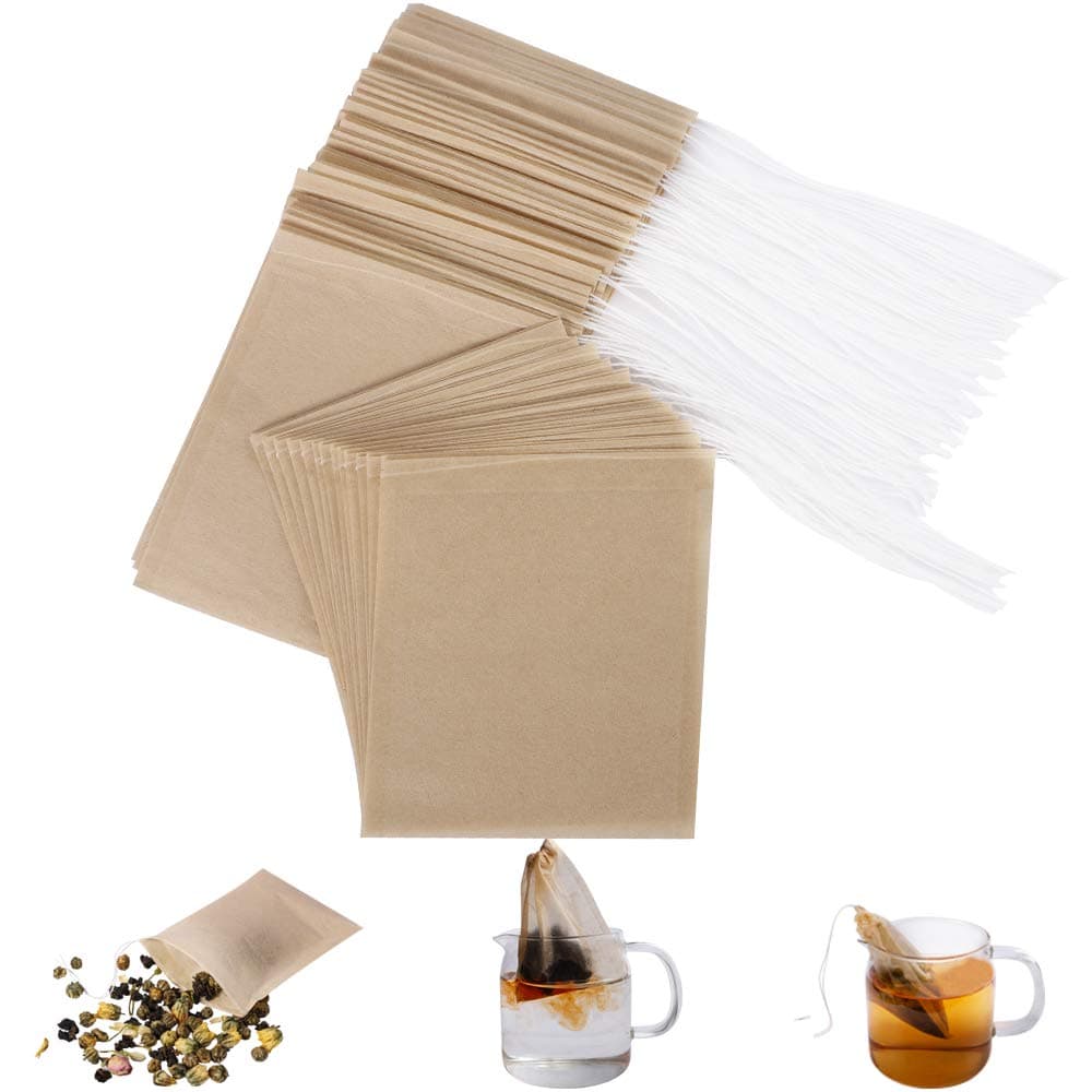 Eco-Fil Disposable Tea Filter Bags for Loose Tea, Wood Pulp Material, Biodegradable and Compostable, Unbleached Empty Tea Infuser Sachets with Drawstring, 100 Pack (3.2inch x 4.0inch)