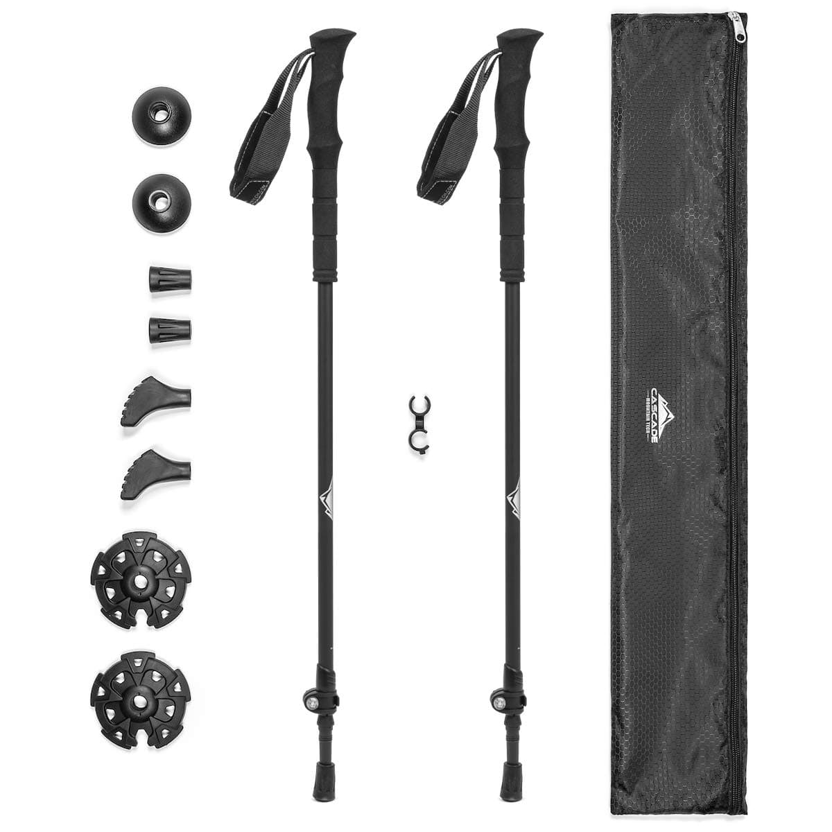 Cascade Mountain Tech Trekking Poles - Ultra Lightweight Carbon Fiber Walking or Hiking Sticks with Quick Adjustable Lock (Set of 2), Black