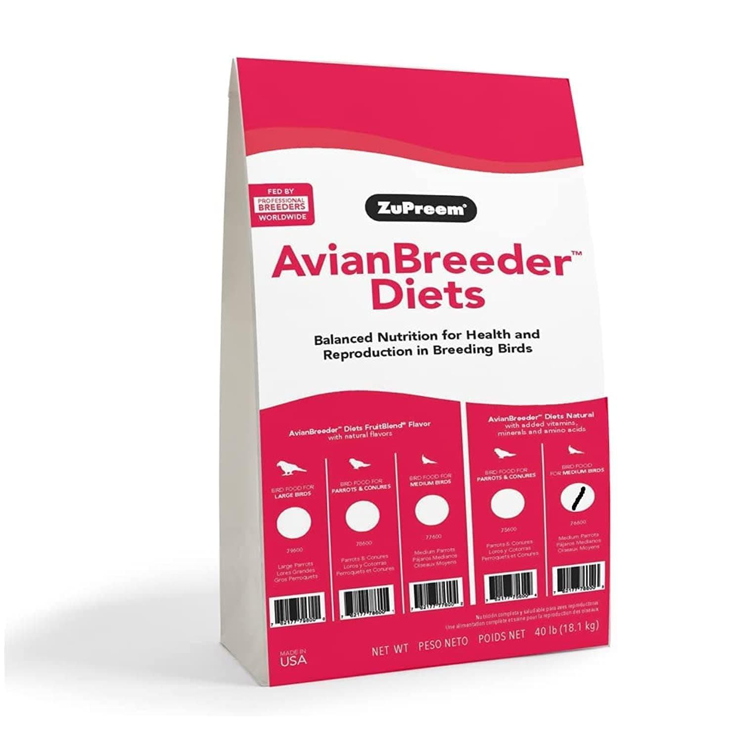 ZuPreem Avianbreeder Natural Cockatiels 40Lb (18.14Kg)