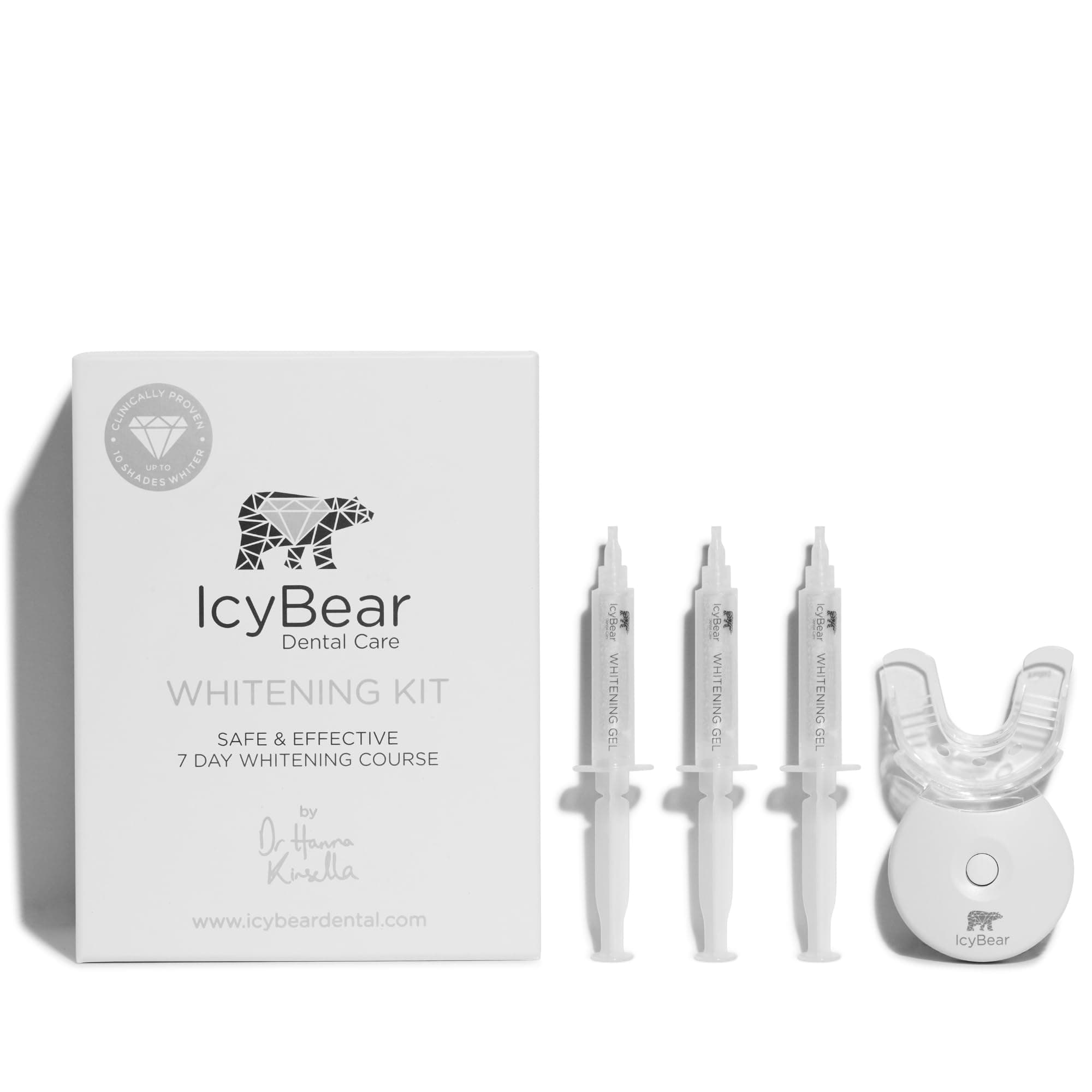 ICY Bear Teeth WHITENING KIT - Easy at-Home Use - Up to 10 Shades Whiter - Peroxide-Free High Concentration Pap Formula - LED Light - Vegan & Cruelty-Free