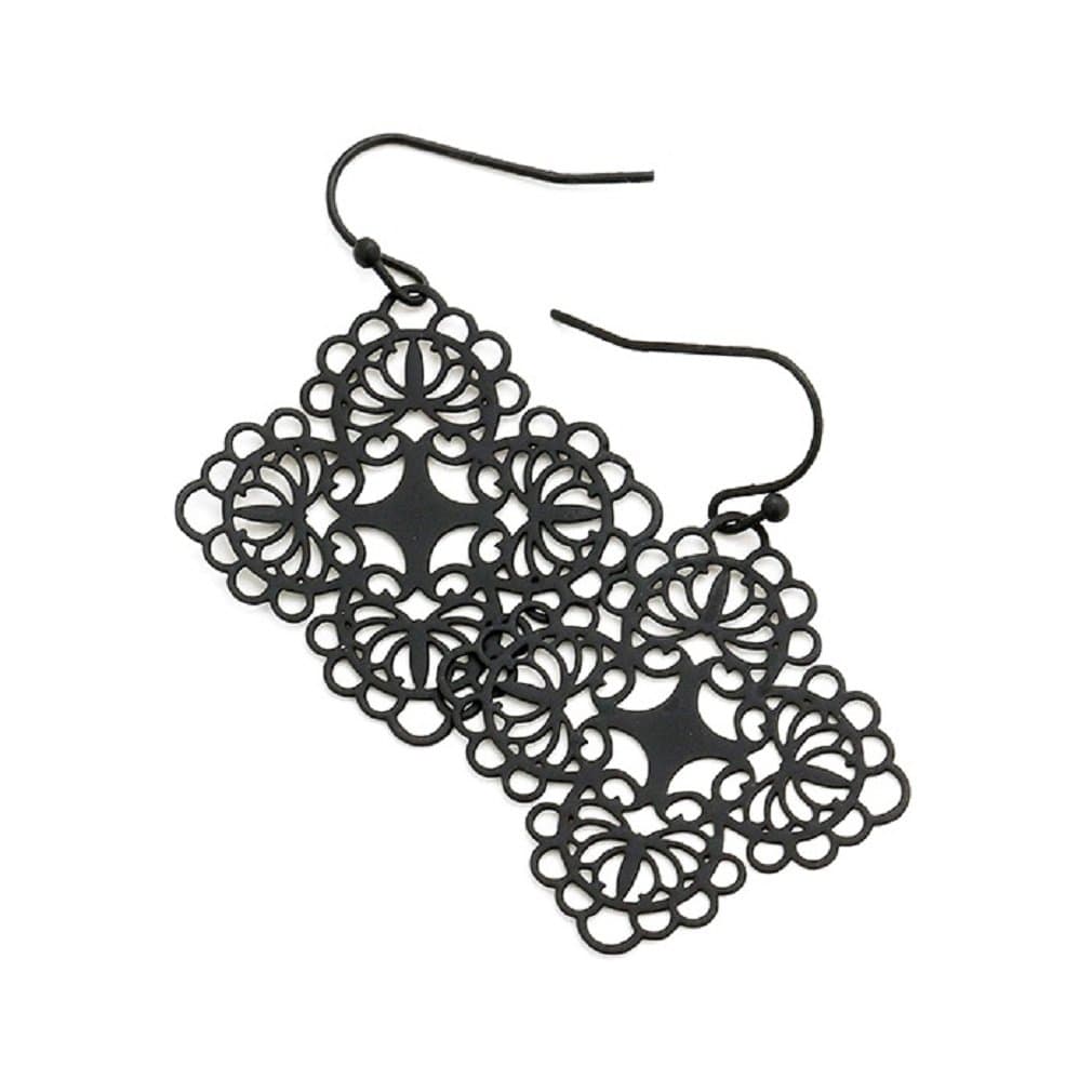 Uniklook Women's Chic Metal Lace Filigree Bohemian Boho Hook Earrings Fashion Jewelry (Black)