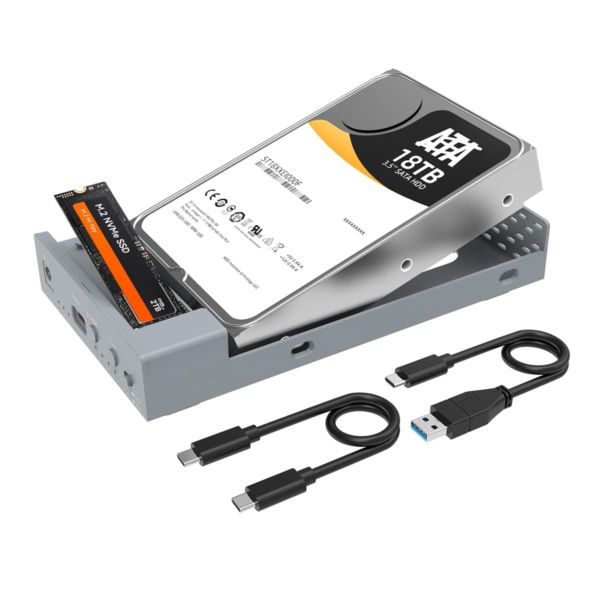 MAIWO USB C to M.2 NVMe + 2.5"/3.5" SATA Adapter Enclosure with Offline Clone, 10Gbps Lay-Flat Docking Station Duplicator for M.2 NVMe and External SATA SSD/HDD