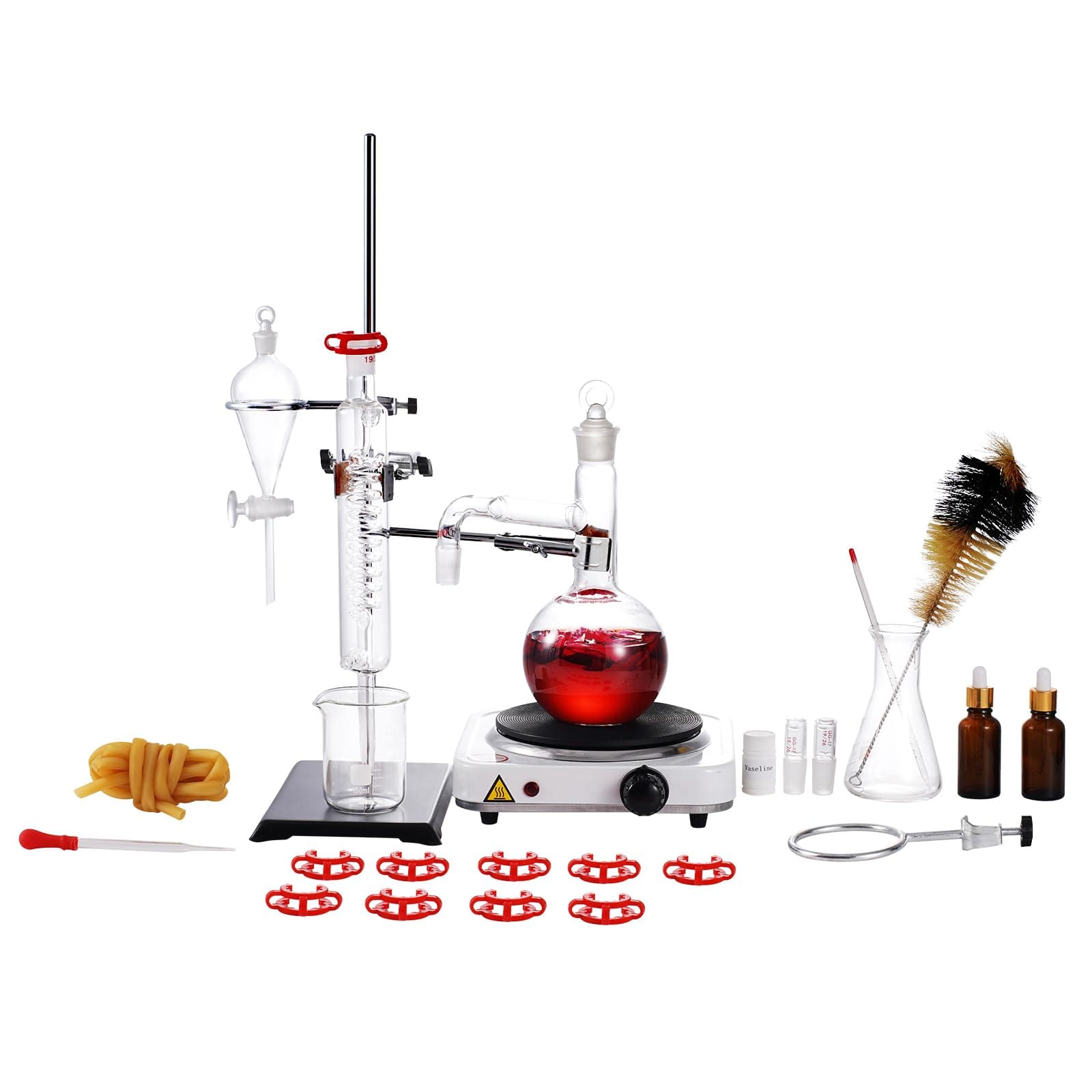 VEVOR Essential Oil Distillation Kit, 500ml Distillation Apparatus, 3.3 Boro Lab Glassware Distillation Kit with 1000W Heating Plate and 24, 40 Joint, 33 pcs Set