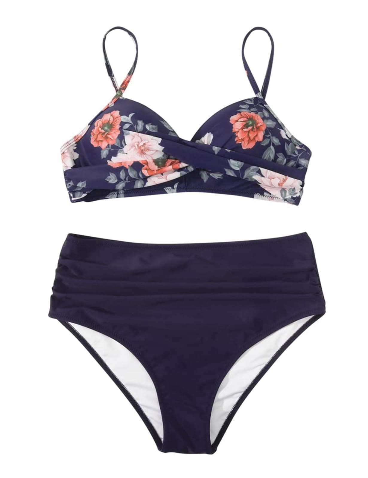 Womens High Waisted Bikini Sets Tummy Control Bathing Suit Two Piece Color Block Swimsuit