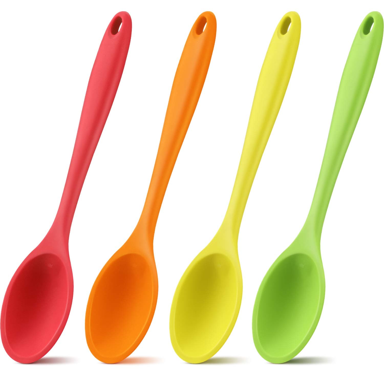 Shappy 4 Pieces Silicone Cooking Spoons 10.6 Inch Heat Resistant Kitchen Spoons for Mixing, Serving and Stirring Upgrade Large Non Stick Basting Utensils, Dishwasher Safe(Spoon,Bright Color)