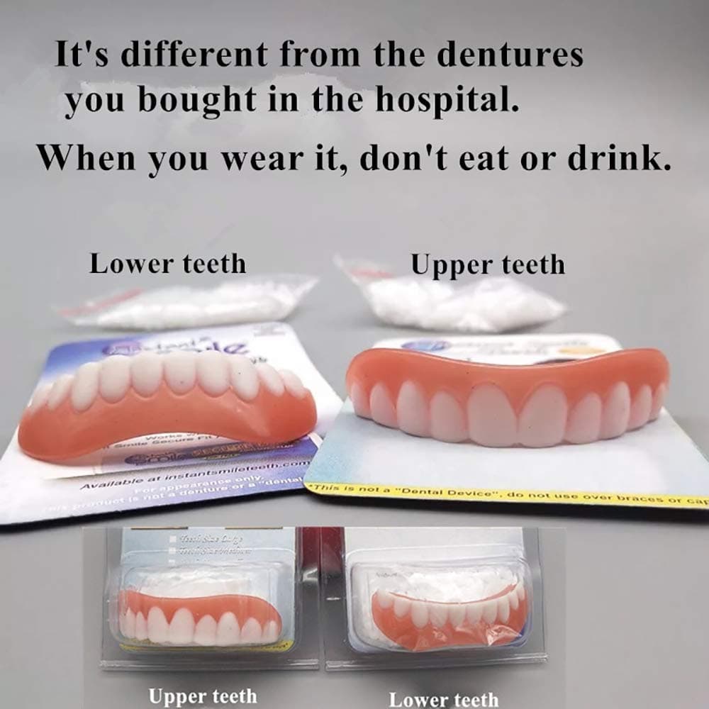 GAOwi Teeth Veneers Cosmetic Teeth Snap On Secure 6 Pcs Upper+6 Pcs Lower Comfort Fit Teeth Veneer Secure Instant Smile Cosmetic One Size Fits All Denture Care tool