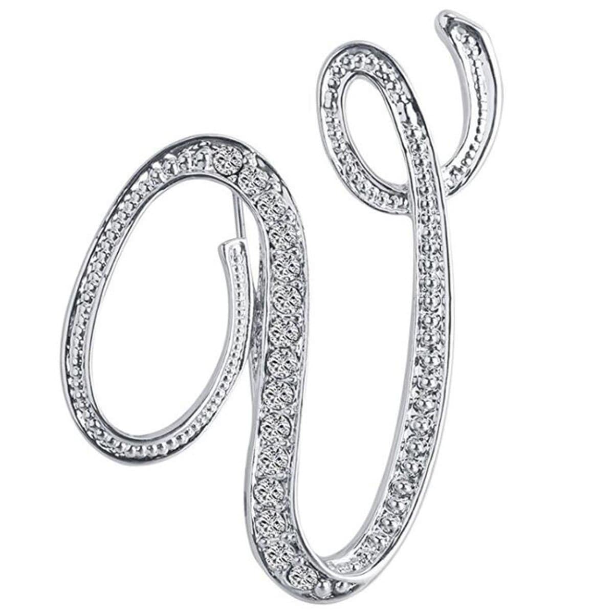 ANTOLL Initial Letters Brooch Pins For Women, Letter Pins For Stockings, Silver Plated Metal Rhinestone Clear AAA+ Crystal Lapel Pin Brooches（1Pcs）