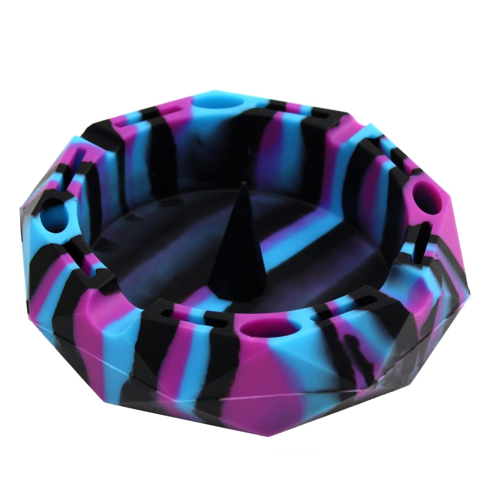 Silicone Geometric Ashtray (Black/Blue/Purple) | Unbreakable Multipurpose Portable Storage Tray with Glass-Friendly Tapping Center