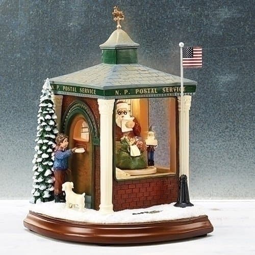 Roman Amusements Animated Post Office Building Musical LED Light Up Christmas Figurine
