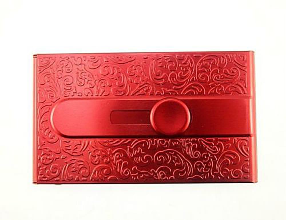 Emboss Aluminum Slide Name Business ID Credit Card Case Holder Pocket (Red)