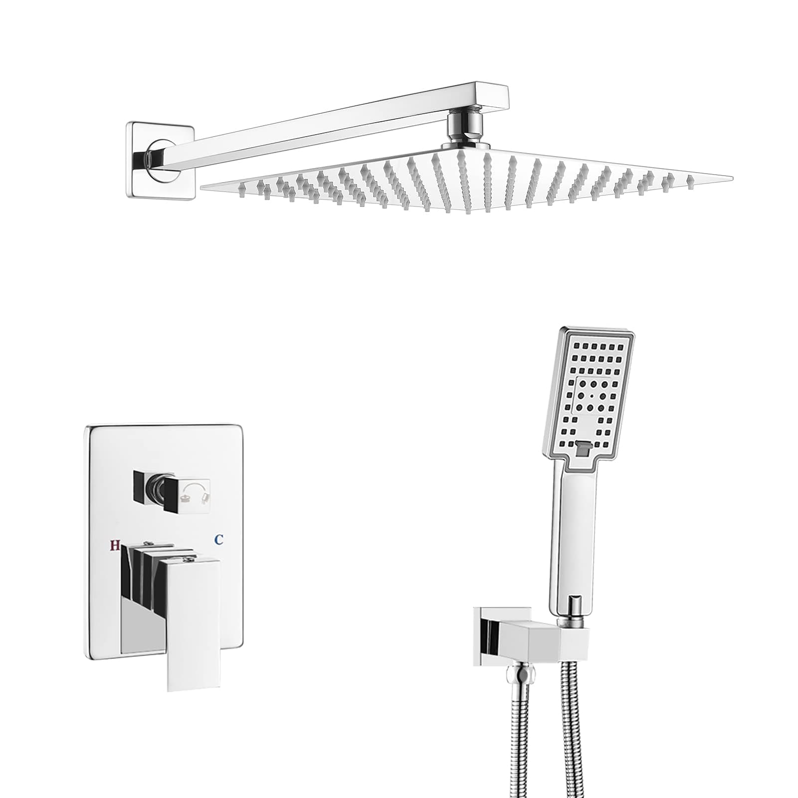 ROVOGO Shower System with 10 in. Rain Shower and 3-Function Handheld, Bathroom Shower Faucet Set Complete, Brass Shower Valve and Trim Kit Included, Shower Fixtures in Chrome Finish