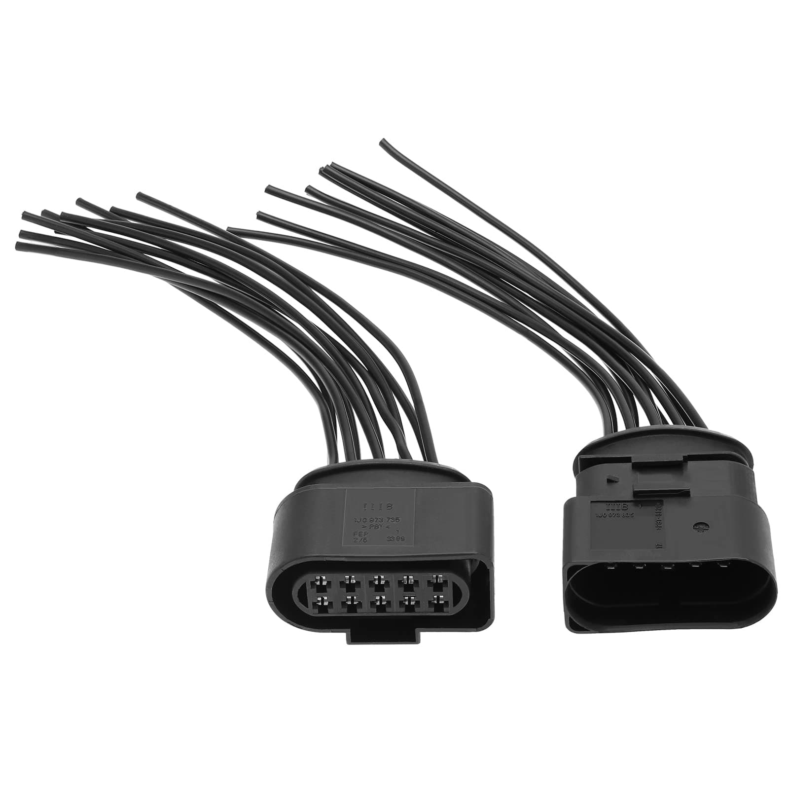 The Lord of the Tools 2PCS Car Headlight Front Lamp Connector 10 Pin 1J0973735 1J0973835 15cm Headlight Repair Lamp Harness Connector Plug Cable (1 Male & 1 Female)